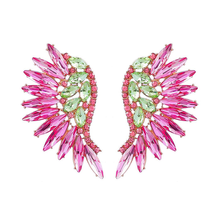 Women's Colored Rhinestone Fan-shaped Wing Earrings