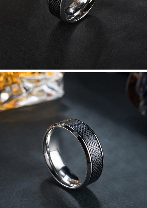 Men's Black and White Stainless Steel Ring Jewelry