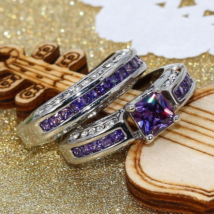 Luxury Women Princess Cut Zircon Couple Rings