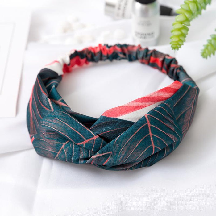 New Banana Leaf Printed Bouquet Hair Band Elastic Wide Brimmed Headband Women's Face Washing and Makeup Yoga Headdress