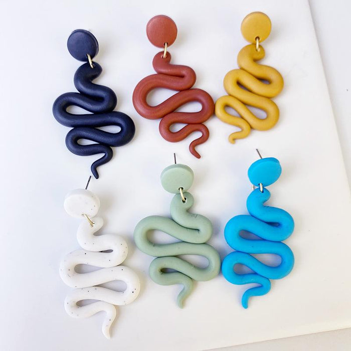 New Snake Shaped Soft Ceramic Snake Shaped Clay Earrings