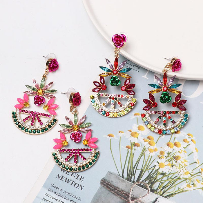 New Female Jewelry Plant Flower Earrings Accessories Inlaid Rhinestone