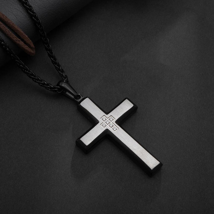 Beveled Cross Stainless Steel Men's Pendant Necklace