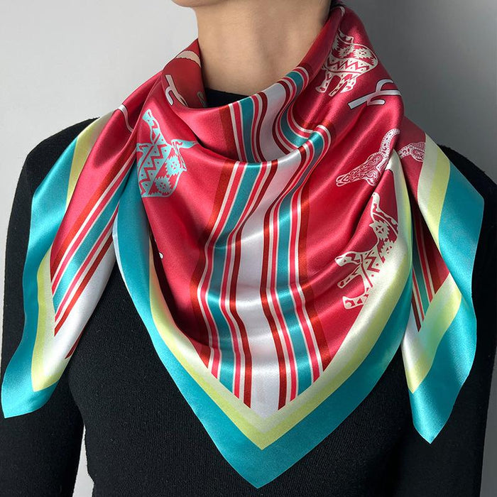 Fashion Imitation Silk Scarf Printed Tauren Elephant Cactus Smooth Scarf