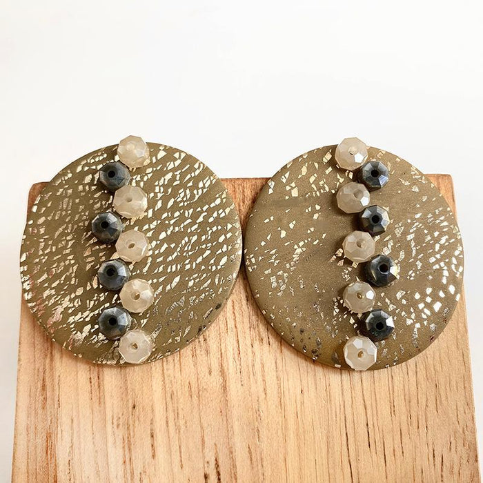 Gold Foil Soft Pottery Exaggerated Morandi Color Earrings Geometric Clay Earrings