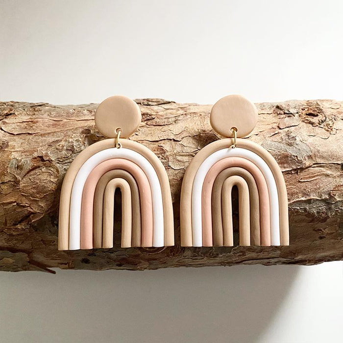 Rainbow soft pottery Earrings geometric U-shaped clay Earrings temperament Fashion Earrings