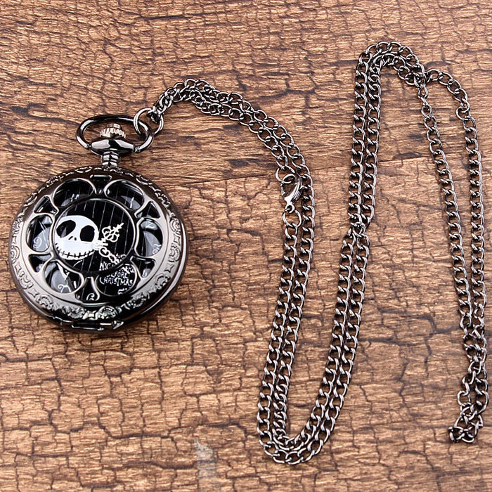 Black Steampunk Tim Burtons Hollow Quartz Pocket Watches For Mens Womens