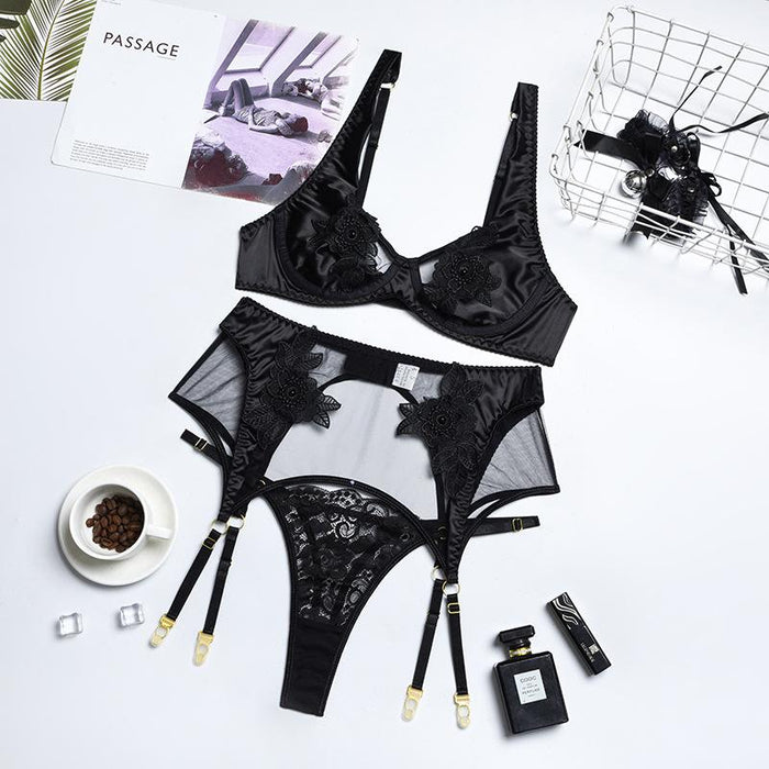 Women Lace Hollow Lingerie Sexy Garter Underwear Set