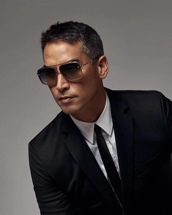 Men's and women's square metal double beam Sunglasses