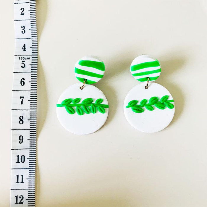 Green Gift Box Snowman Leaf Clay Knot DIY Stud Earrings