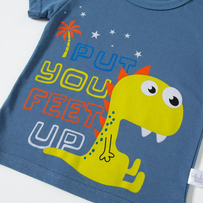 Children's half sleeve cartoon dinosaur cotton boys' short sleeve