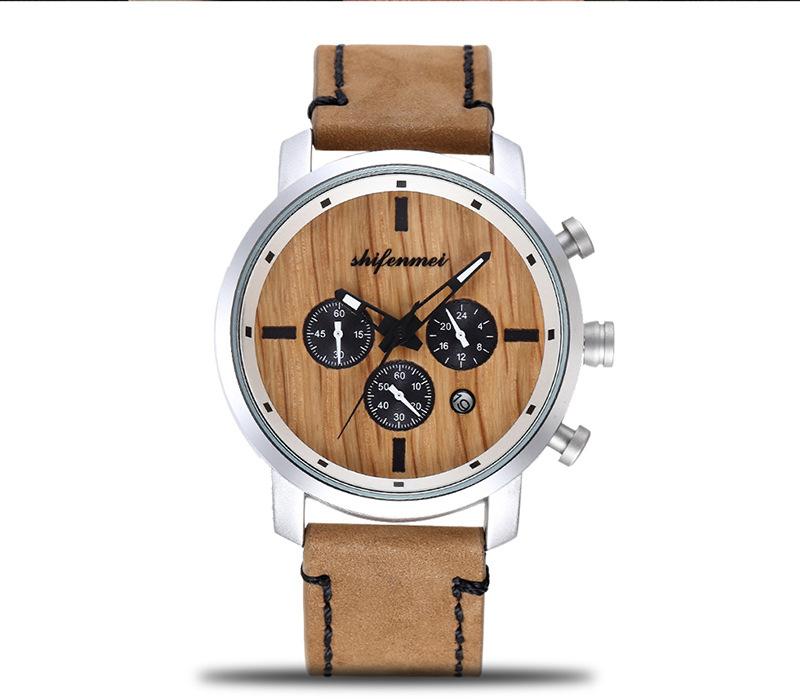 New Multifunctional Timing Fashion Sports Quartz Wood Watch Men