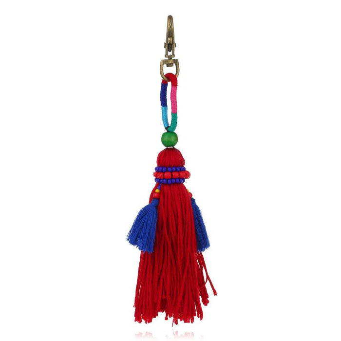 Bohemian Hand Beaded Wool Knitting Color Tassel Pendant Car Bag Keychains