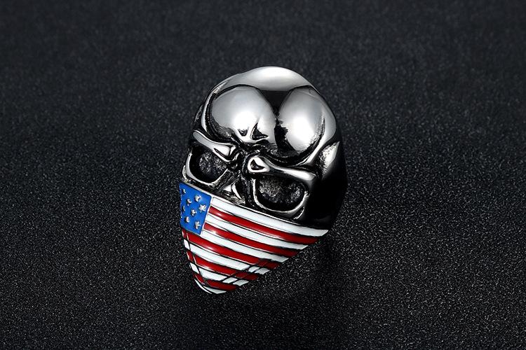 American Flag Skull Steel Ring
