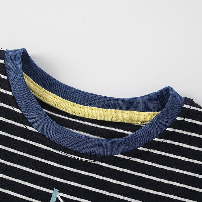 Children's handsome stripe cartoon cotton short sleeve round neck T-shirt
