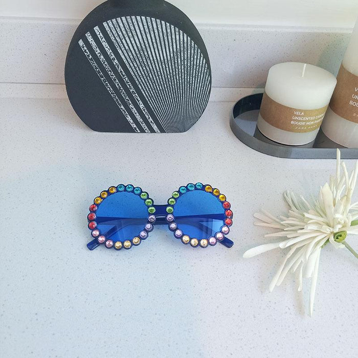 Children's Round Frame Color Rhinestone Sunglasses