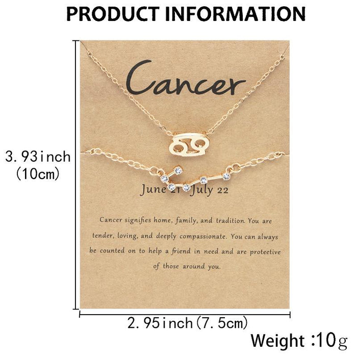 Twelve Constellations Necklace Diamond Bracelet Card Set