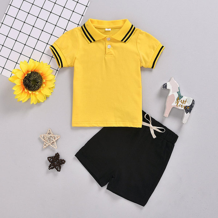 Striped stand collar shirt Short Sleeve Top Shorts two piece set