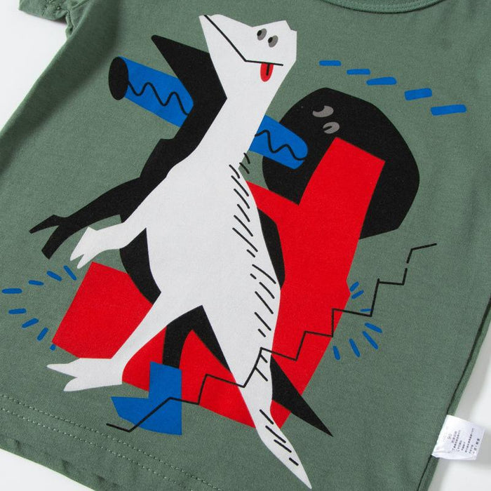 Children's short sleeved cotton T-shirt dinosaur print