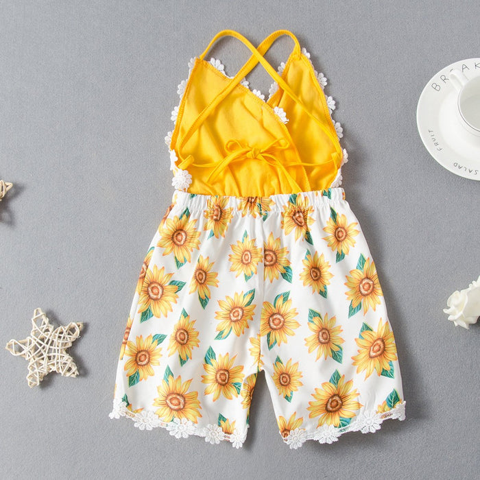 Suspender printed Jumpsuit backless Jumpsuit sunflower sunflower climbing suit
