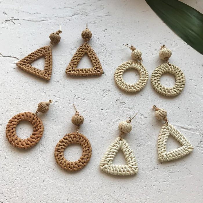 Vintage Exaggerated Geometric Rattan Earrings