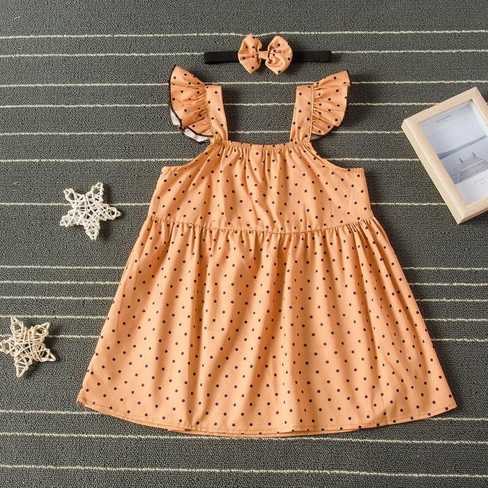 Girls' skirt orange suspender dot dress