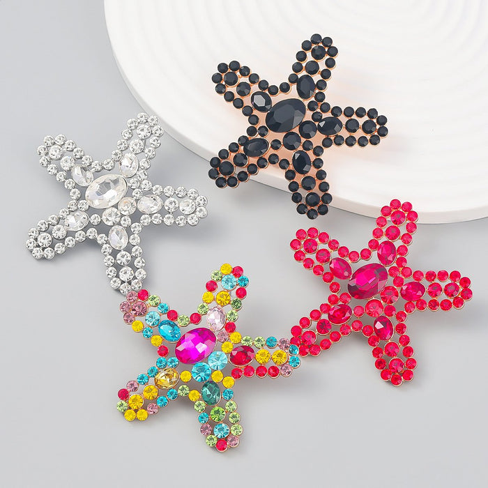 Summer Beach Rhinestone Starfish Alloy Stud Earrings