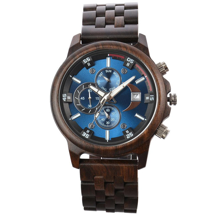 New Men's Business Multifunctional Luminous Wooden Quartz Watch