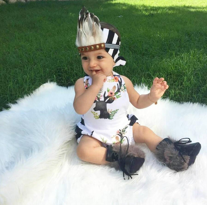 Cute fawn stripe hanging neck suspender ha Yi one-piece clothes