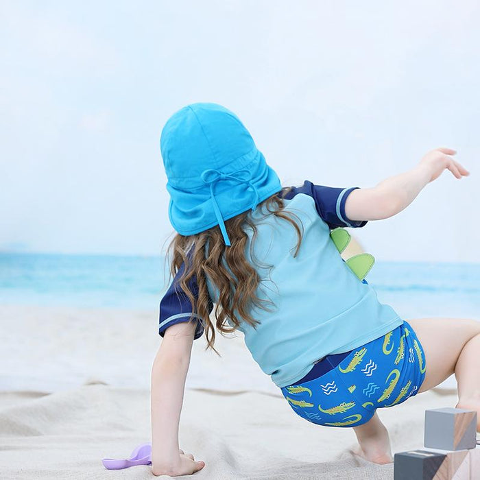 Blue Ruffled Outdoor Sunscreen Thin Children's Shawl Hat
