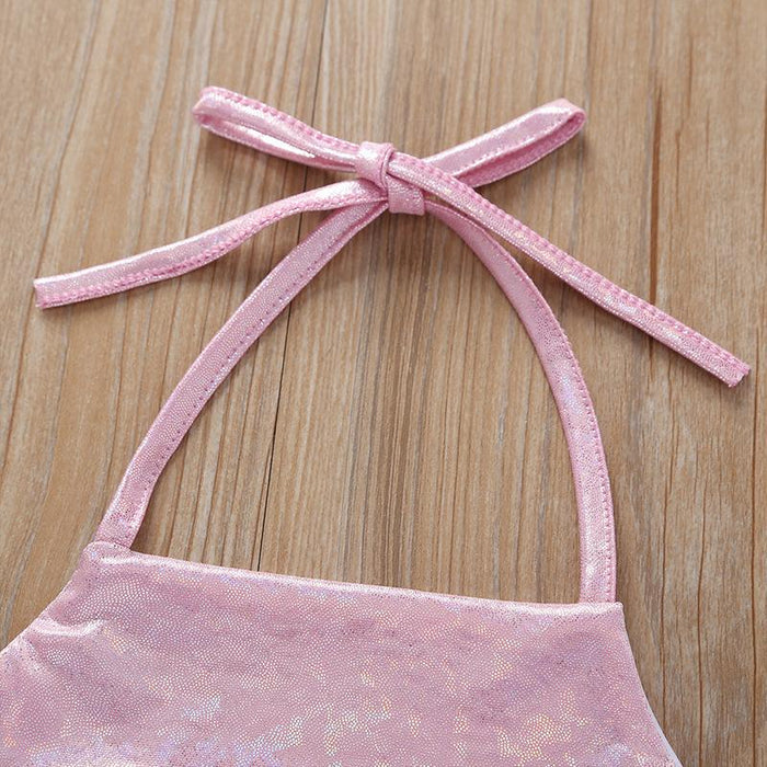 Girls Lovely Mermaid Suspender One-piece Swimsuit Set