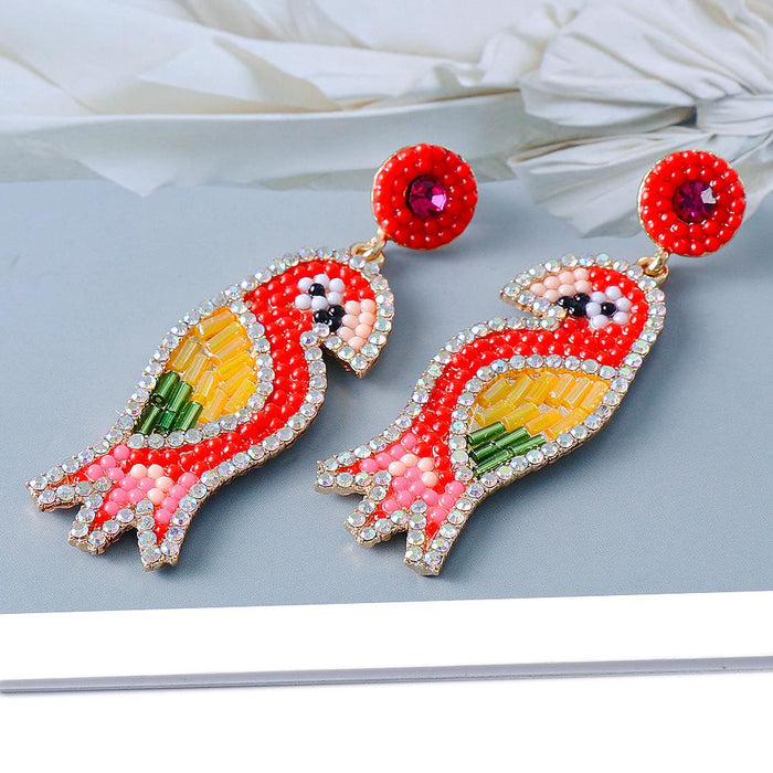 New Creative Exaggerated Personality Parrot Female Earrings Accessories Inlaid Rhinestone