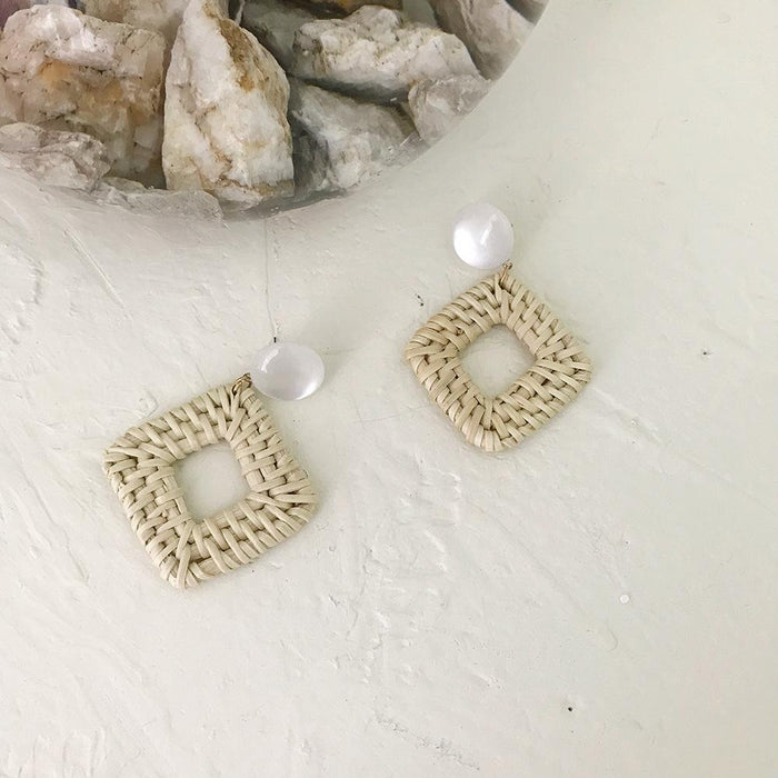 Summer Vacation Water Drop Circular Rattan Earrings