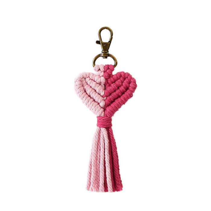 Valentine's Day Tassel Key Chain Peach Heart Hand Woven Pendant