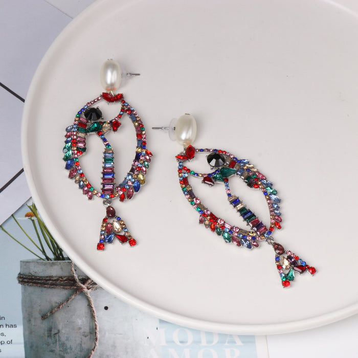 Women's Jewelry Personalized Fashion Versatile Fishbone Earrings Inlaid Rhinestone