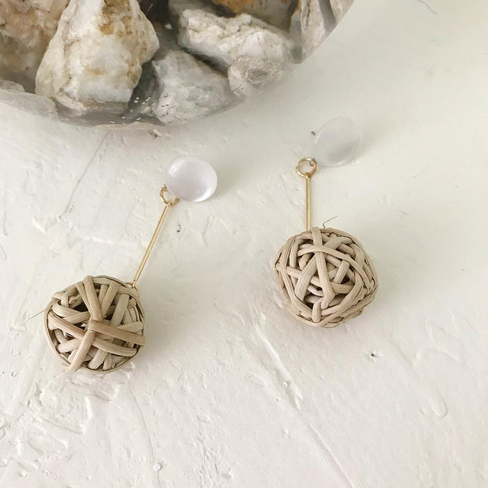 Summer Vacation Water Drop Circular Rattan Earrings