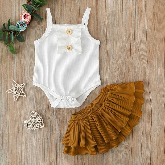 Baby girl fashion suspender one-piece dress short skirt two-piece set