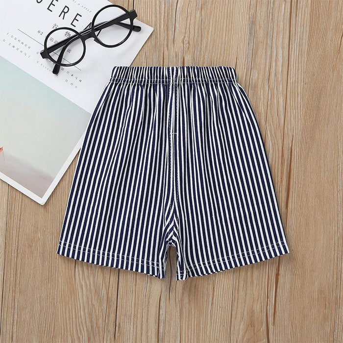 Boys' cartoon dolphin print T-shirt striped shorts two piece set