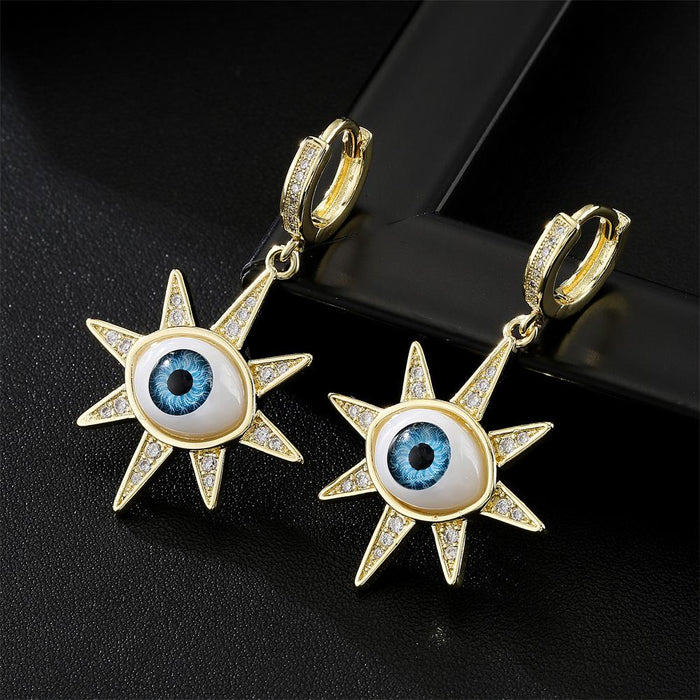 New Gold Color Zircon 3D Eye Personality Earrings