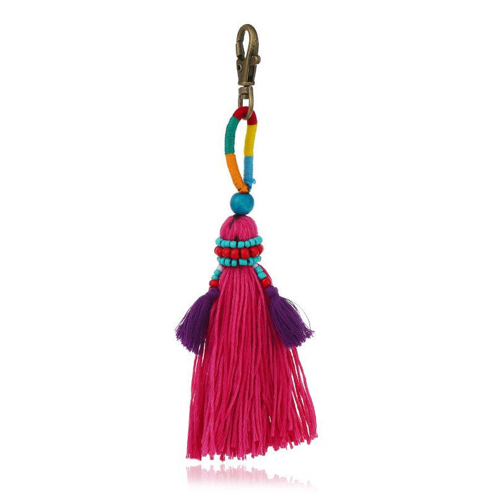 Bohemian Hand Beaded Wool Knitting Color Tassel Pendant Car Bag Keychains