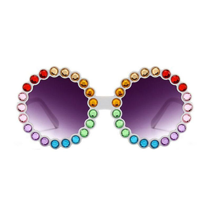 Children's Round Frame Color Rhinestone Sunglasses