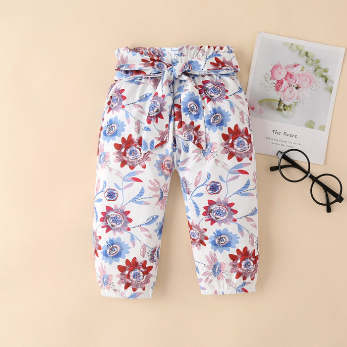Children's wear solid color pit strip ha clothes broken flower pants three piece set