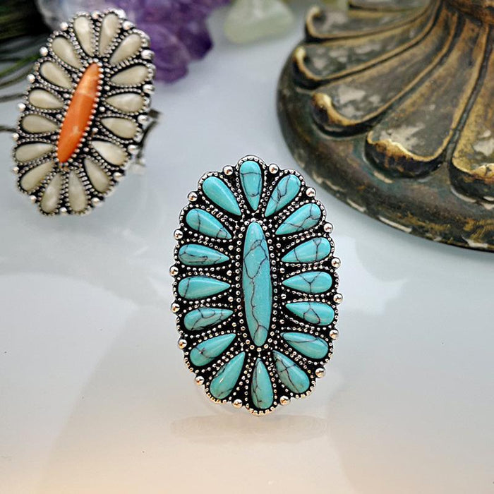 Fashion Vintage 925 Silver Turquoise Couple Ring