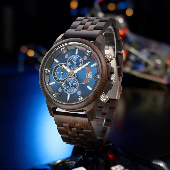 New Men's Business Multifunctional Luminous Wooden Quartz Watch