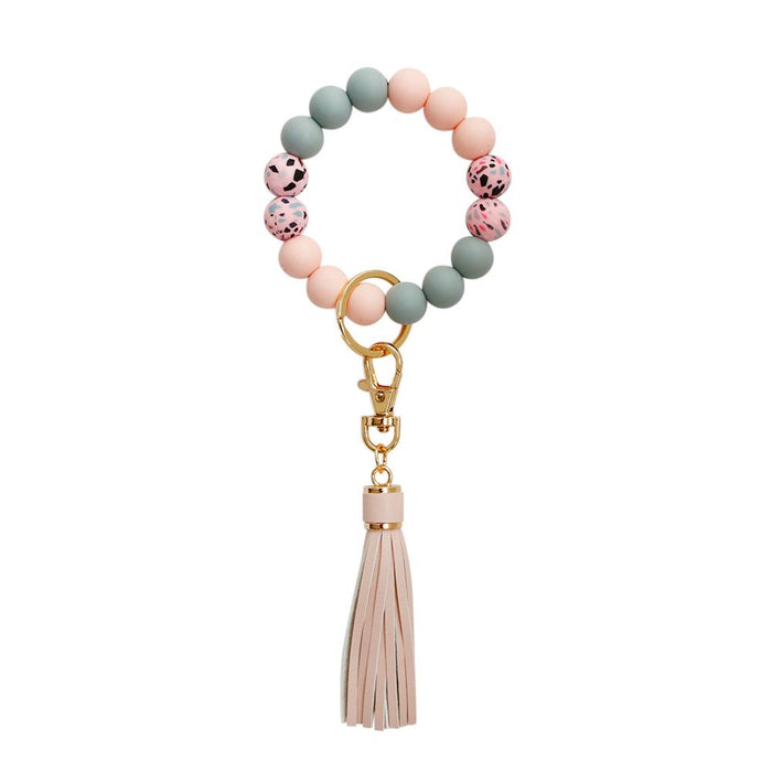 New Tassel Wood Bead Bracelet Silicone Bracelet Key Chain