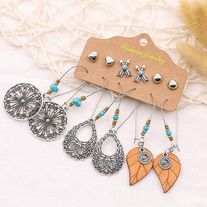 Vintage Long Tassel Leaf Feather Earring Set Jewelry