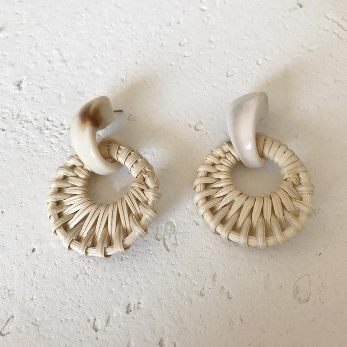 Vintage Resin Circular Hollow Bamboo Rattan Woven Earrings