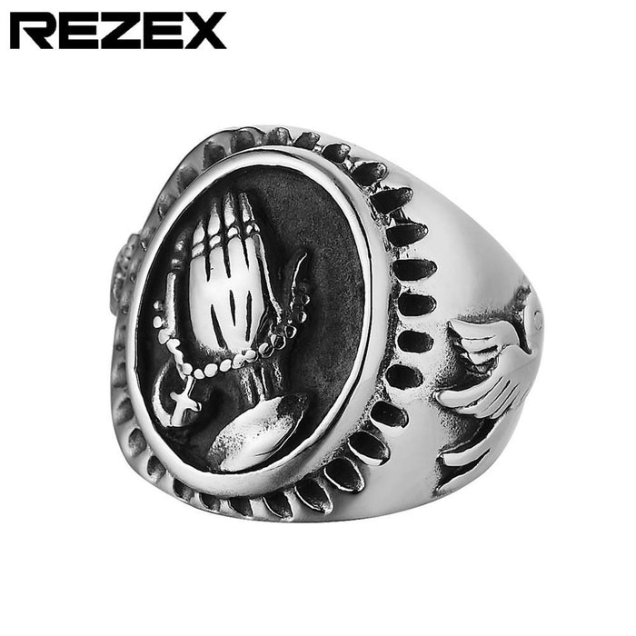 Christian Hands Prayer Peace Pigeon Titanium Steel Ring