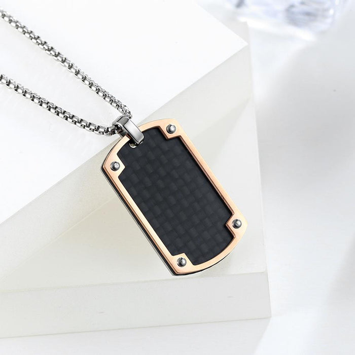 Men's Carbon Fiber Blank Black Stainless Steel Pendant