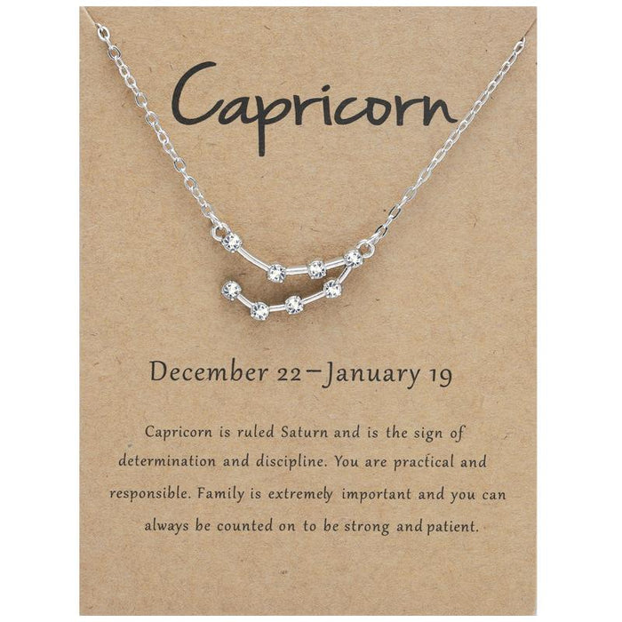 Twelve Constellations Diamond Inlaid Brown Card Clavicle Chain